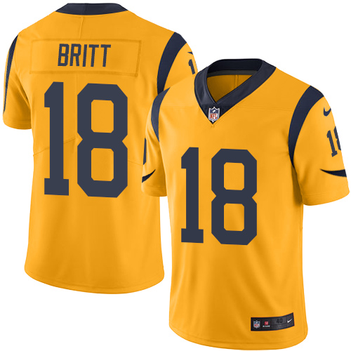 Men's Elite Kenny Britt Nike Jersey Gold - #18 Rush NFL Los Angeles Rams